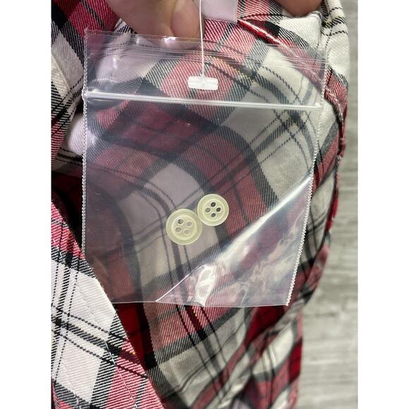 Talbots Flannel Womens P Red White Plaid Button Up Long Sleeve Metallic Cotton - Picture 9 of 11
